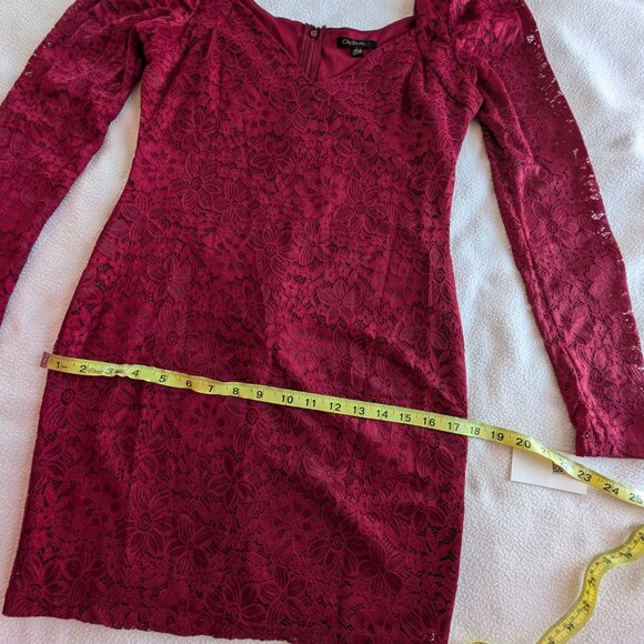 City Studio Women's Large Lace Mini Bodycon Dress Dark Red Slim Red NWT - Picture 11 of 16